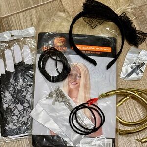 80's girl Madonna black Dress Up Costume Bracelets wig, lace Gloves + Earrings++